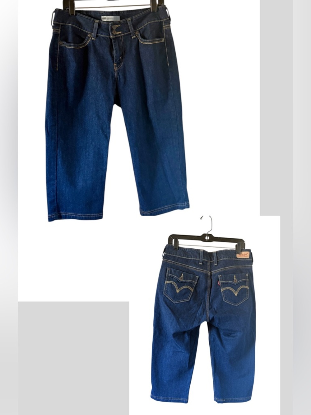 Levi's Women’s Dark wash Blue Denim Capri Jeans Contrast Stitch mid rise size 10
